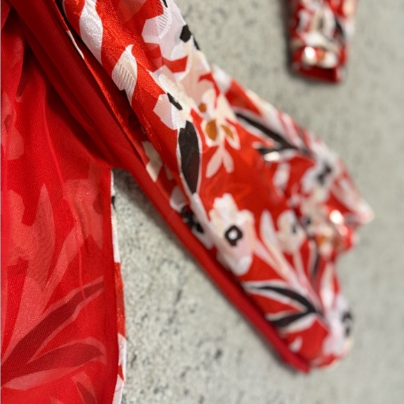 Massimo Dutti size 6 EUC button up sheer wrap Red and White Wrap Dress - Picture 13 of 16